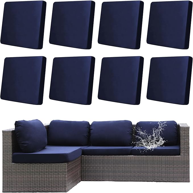 8Pcs Outdoor Cushion Covers, Patio Cushion Covers,Stretch Elastic Slipcovers, Replacement Washable & Reusable Furniture Protector for Patio Couch (Navy Blue,Cover Only)