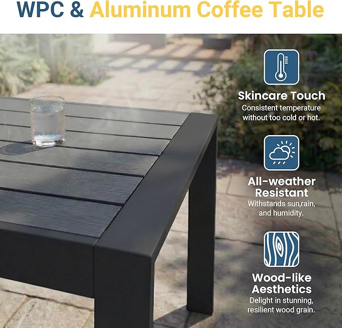 Wisteria Lane Aluminum Patio Furniture Set for All Weather, Oversized Metal Outdoor Furniture Set with 27.5" Deep Seat and 10" Back Cushion, Patio Conversation Sets with Wide armrest, Light Grey