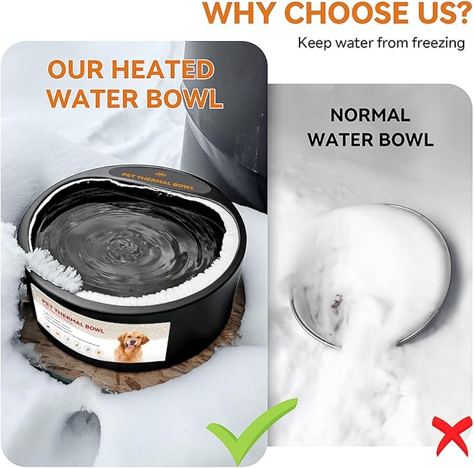 2.2L Heated Dog Bowl, Provides No Freeze Water, Pet Water Heater for Dogs/Cats/Chickens/Birds/Livestock, Black