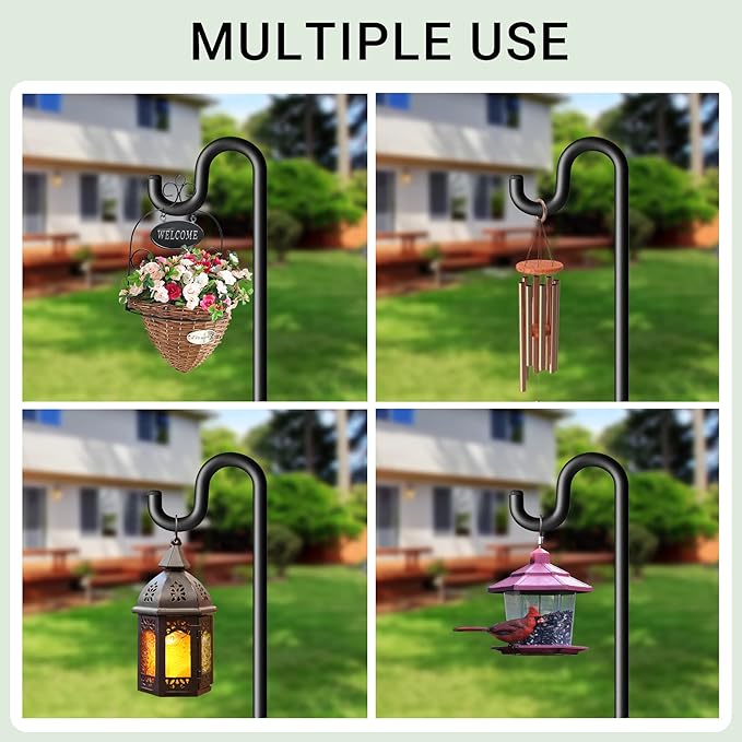 60" Shepherds Hooks for Outdoor, Extra Thick Bird Feeder Pole with 5 Prong Base, Adjustable Shepards Hook for Garden, Weddings, Hanging Plant
