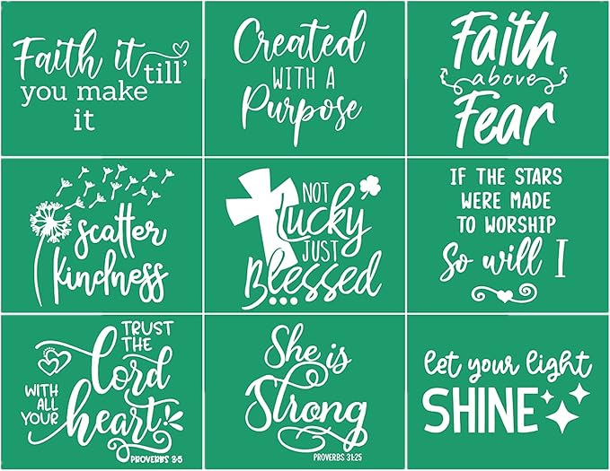 JAJADO Christian Stencil Reusable Silk Screen Stencils Religious Bible Sign Motivational Saying Faith Adhesive Chalk Stencil Transfers for Crafts on T-Shirt/Wood Sign/Glass/Home Office Wall Decor