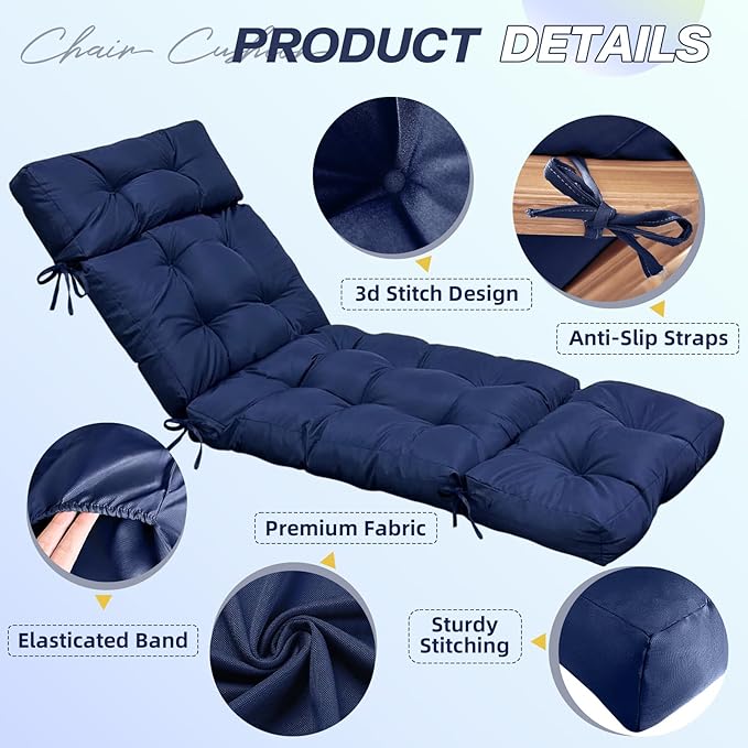 Waterproof Lounge Cushions for Outdoor Furniture 75x24x3.9 Inch Non-Slip Printing Lounge Chaise Chair Cushions Replacement with Back Cover for Pool Porch Beach,Hawaii