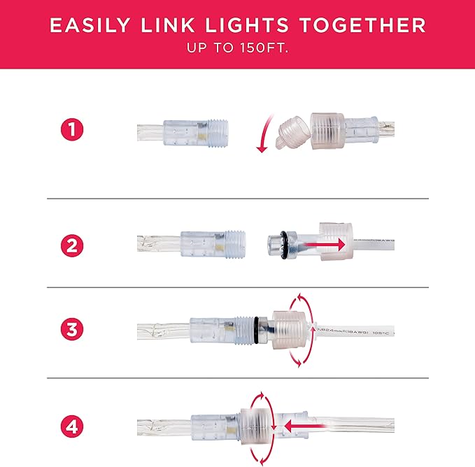 UltraPro LED Rope Lights, 50ft Classic Clear Rope, Warm White Light 3000K, Indoor/Outdoor, Flexible, Linkable, Durable, Rope Lights Outdoor, 54505