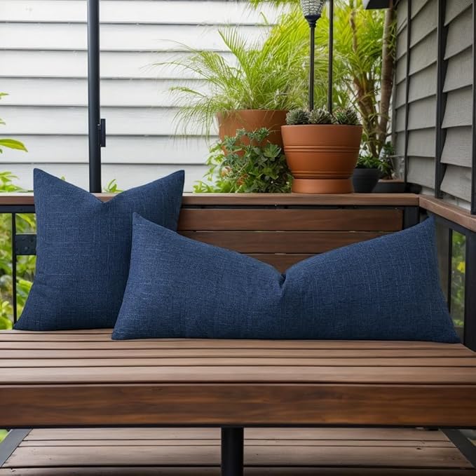 Kevin Textile Outdoor Waterproof Long Lumbar Pillow Cover 14x36 Inch Pack of 1 Checkered Decorative Rectangle Cushion Throw Pillowcases Shell for Patio Tent Garden Couch Bed Sofa Blue