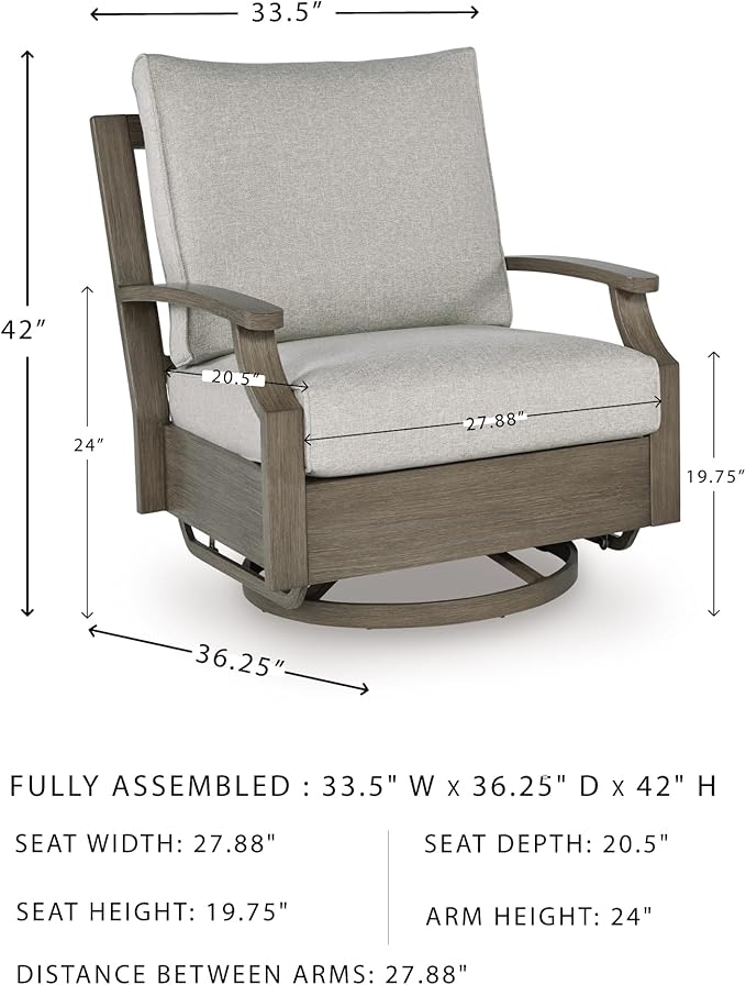 Signature Design by Ashley Rainier Ranch Contemporary Nuvella Weather Resistant Fabric Outdoor High Back Swivel Glider Chair with Cushion, Light Brown & Beige