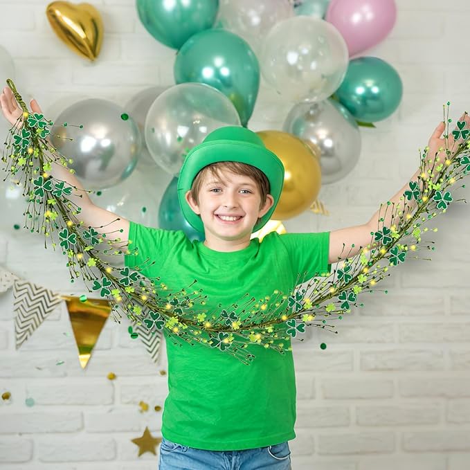 6.5 Ft St.Patrick's Day Garland Lucky Shamrock Vine Wreath Artificial Green Clover St Patrick's Day Hanging Wreath Garland for Front Door Arch Wall Irish Festival Party Decoration