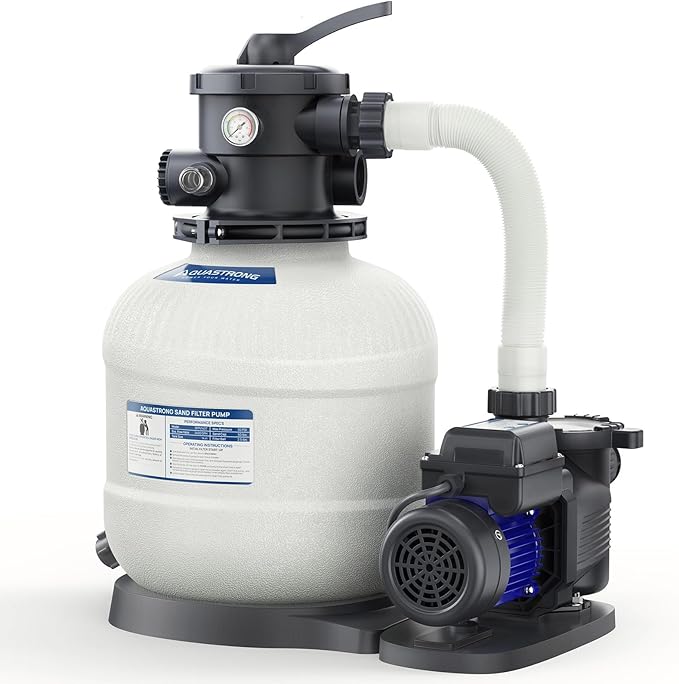 AQUASTRONG Sand Filter Pump for Above Ground Pool, Pool Pumps Above Ground,Pool Sand Filter with 6-Way Valve,Improved Circulation and Filtration, 14in, 2/3 HP 3000 GPH with Timer