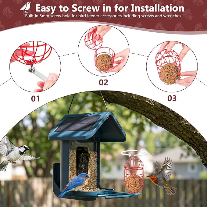 SheeChung Metal Suet Ball Holder Compatible with Bird Buddy,Smart Feeders Replacement Part with 5mm Screw Hole,Birds Buddy Accessories,Easy Attachment for Bird Feeders,Easy to Clean & Refill,Red