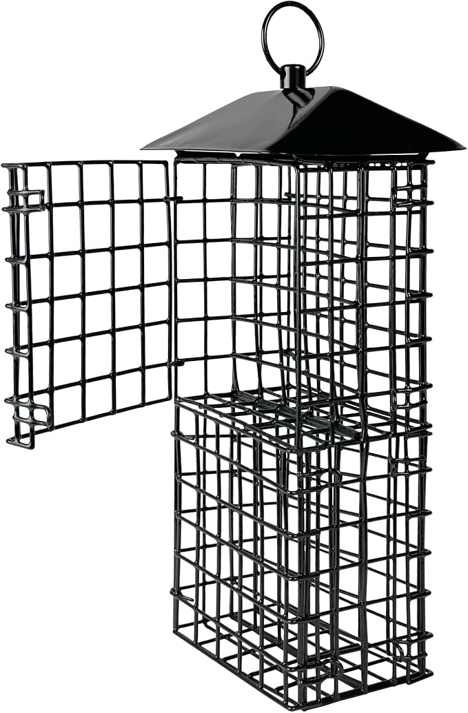 Wild Wings Metal Suet Cage Feeder for Outdoor Décor Wild Bird Feeders, 4 Suet Cakes Capacity, Hanging Suet Feeder, Black