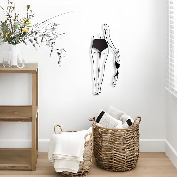 LIYAOLI 3D Metal Sexy Abstract Wall Art Decor for Bedroom Women,Modern Black Bathroom Wall Art Decor,Minimalist Female Body Line Art Wall Living Room Home Bathroom Decoration