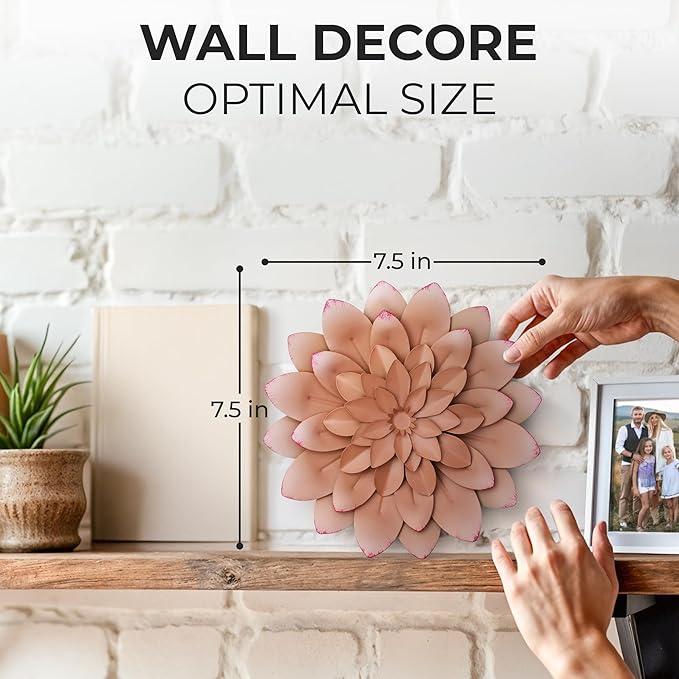 Everydecor Succulent Metal Flowers Wall Decor – Pink, Hand Painted, 3D Flower Art Decoration for Living Room, Bedroom, Kitchen, Bathroom - Floral Decor for Indoor & Outdoor Use