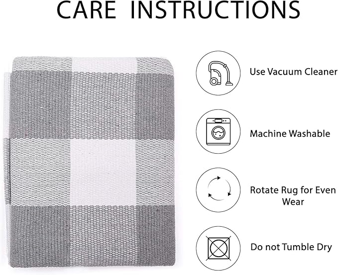 IOHOUZE Buffalo Plaid Checkered Rug 2x3 Ft Front Door Mats, Washable Area Rugs for Front Porch Decor, Spring Summer Welcome Mats Outdoor, Grey White Rug for Farmhouse/Entryway/Home Entrance