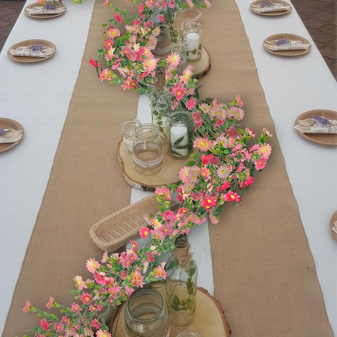 CISDUEO 4 Pcs Artificial Daisy Flowers Vine Silk Flower Garland Spring Fake Flower Vine Hanging Ivy with Pink Daisy Flowers Green Leaves for Wall Party Wedding Arch Floral Decor Home Indoor Outdoor