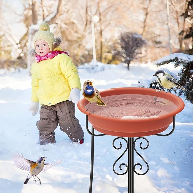 Heated Bird Baths for Outdoors,Large Capacity 100W Thermostat Control Heated Birdbath with 5-Prong Metal Base Water Heated Bird Bath Bowl for Outside Winter Garden Patio Yard Lawn(Brown)