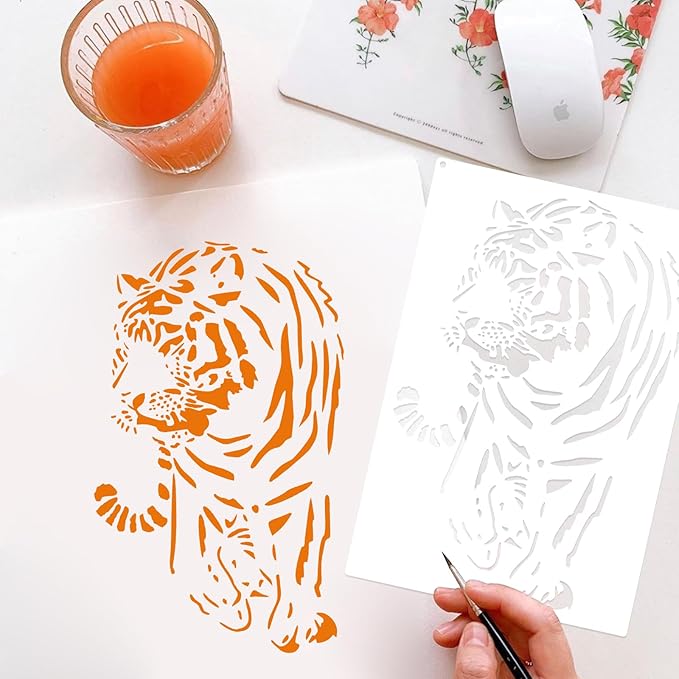 22 PCS Lion Tiger Stencils, Tiger Paws Reusable Plastic Paint Templates for Painting on Wood, Lion Tiger Head Stencils Set for Canvas Drawing Art Tile Home Wall DIY Craft Decoration, 2 Size