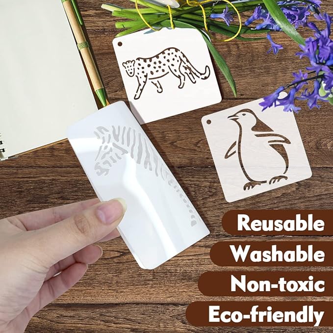 50 PCS Animal Painting Stencils Reusable Animal Stencils for Painting on Wood Rocks Canvas Fabric Glass Pottery 4x4 Inch