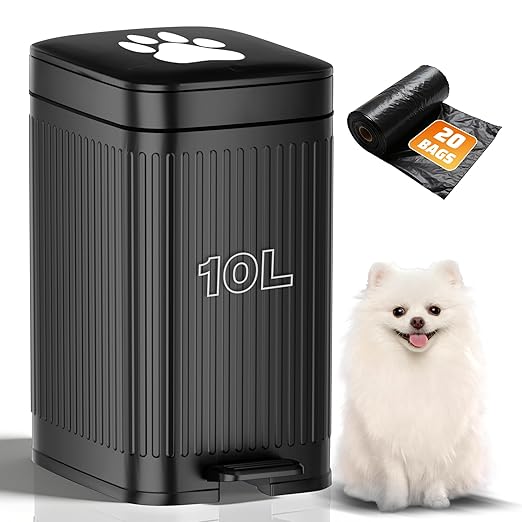 Dog Poop Trash Can Outside, 2.7Gal Dog Waste Trash Can with Lid, Foot Pedal, Dog Waste Container with 20 Bags, Pet Poop Bucket with Soft Close for Backyard Odor Control