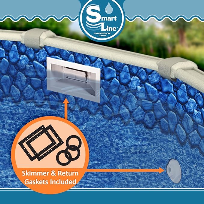 Smartline 18 ft x 34 ft Oval Swimming Pool Liner | Boulder Swirl | Overlap Style | 48-52 Inch Wall Height | 30 Gauge Vinyl | for Steel Sided Above Ground Pools | Gasket Kit Included