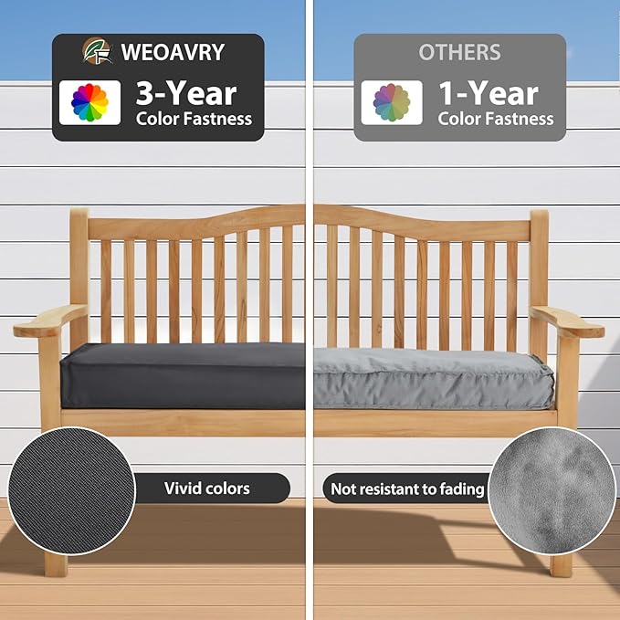 Outdoor Wicker Patio Bench seat Cushions, Durable Anti-Slip Waterproof Garden Thick Bench Cushions for Outdoor Indoor Furniture Dark Gray.