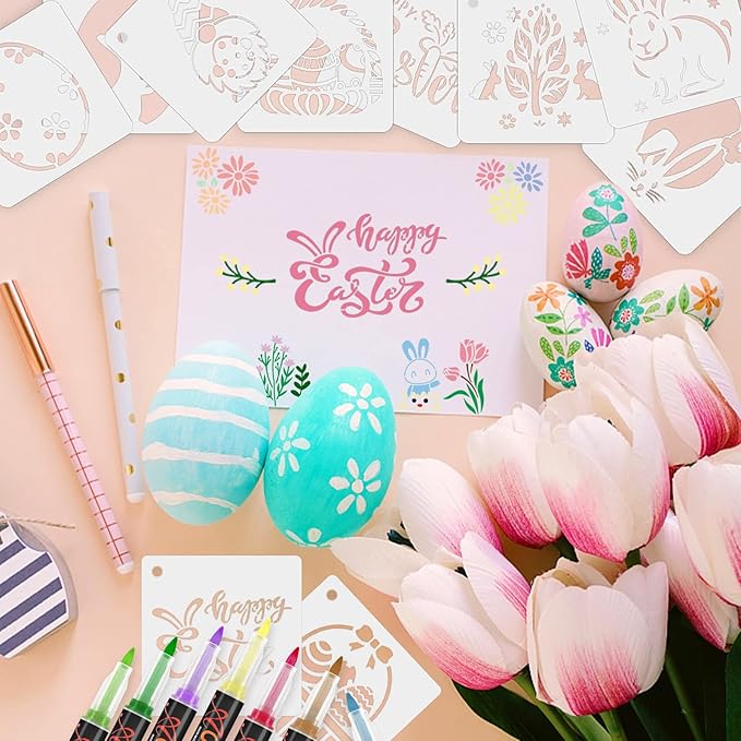 Augshy Easter Stencils, 56 Pack Holiday Stencils Easter Painting Stencils Set for Scrapbooking Drawing Wall Floor Decor DIY Rock Painting Art Projects (3 Inch)