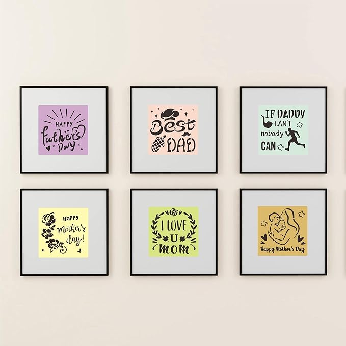 20 pcs Mother's Day Stencils Reusable, 6x6 Mother's Day Father's Day Theme Stencils for Painting, Drawing Spraying Template for Greeting Cards, Wall Window Door DIY Decoration (H-20PCS)