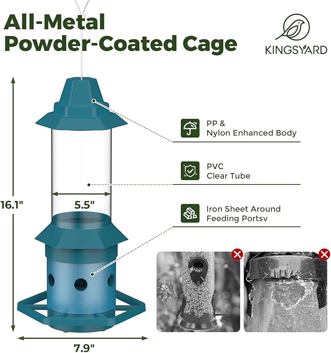Kingsyard Squirrel Proof Bird Feeder for Outside, 3 LBS High Capacity Metal Feeder with Adjustable Weight Sensing, Weatherproof Wild Bird Feeders for Cardinals Blue Jays - Garden Decor Gifts