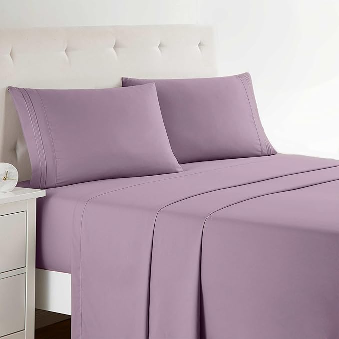Clara Clark Bed Sheets, Premier 1800 Series Bed Sheet Set, Deep Pocket, Wrinkle, Fade, Stain Resistant, Luxury Soft Bedding Sheets & Pillowcases, Twin, Dusty Purple