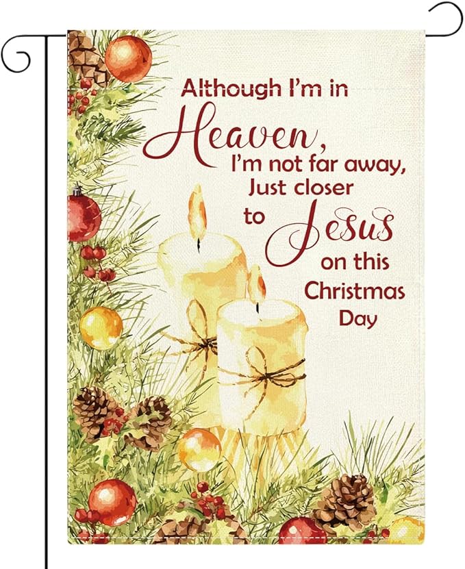 Christmas In Heaven Memorial Christmas Garden Flags for Outside Xmas Winter Holiday Outside Outdoor Lawn Patio Decorations Yard Flag Double Sided 12x18 Inch