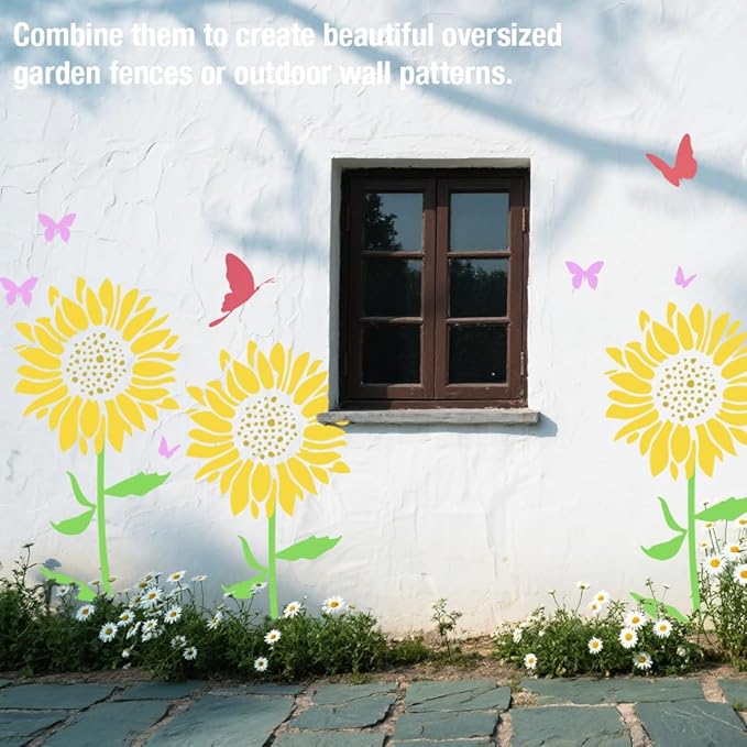 CeeVian Large Flower Stencils for Walls 10 Pieces Floral Templates Drawing Patterns Reusable Flower Stencil Wildflower Stencils for Outdoors Garden Wood Wall Paper Furniture Fabrics DIY Decor