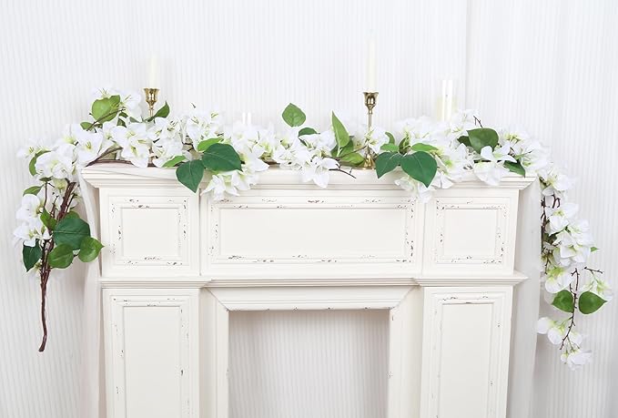 IPOPU White Bougainvillea Artificial Garland 5.9FT 1 PCS – Silk Bougainvillea Hanging Flowers, Artificial Flower Garland for Wedding Arch, Backdrop, Home Decor