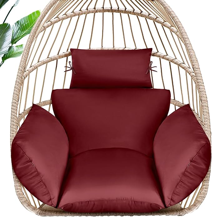 MAGIC ELEPHANT Egg Chair Cushion, Memory Foam Indoor Outdoor Hanging Egg Chair Cushion Replacement, Patio Basket Swing Cushion with Headrest (Red)