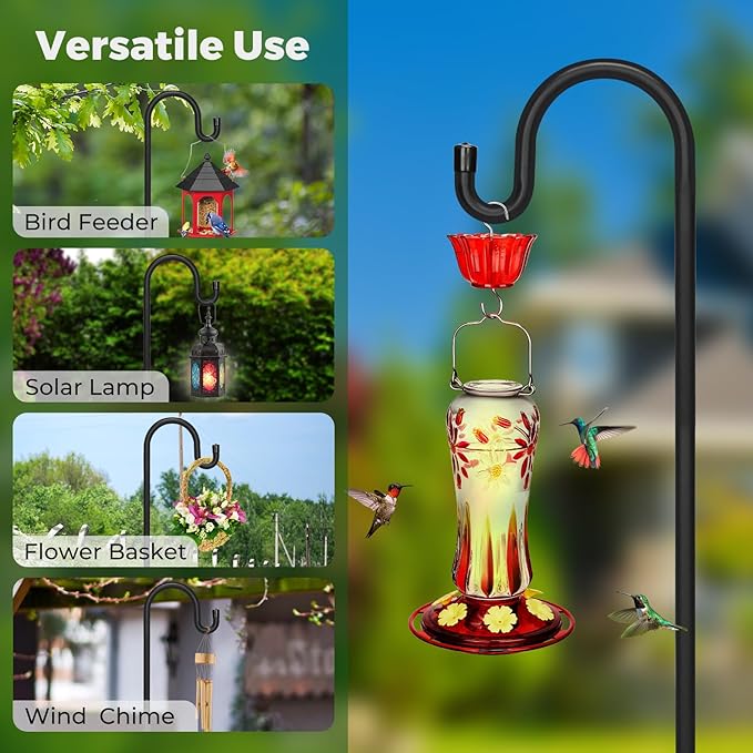 Kingsyard 2 Pack Adjustable Shepherd Hooks for Outdoor - 92" Heavy Duty Bird Feeder Pole with 5 Prong Base, Hummingbird Feeder Stand, Garden Plant, Weddings Decor, Halloween Solar Light Lanterns