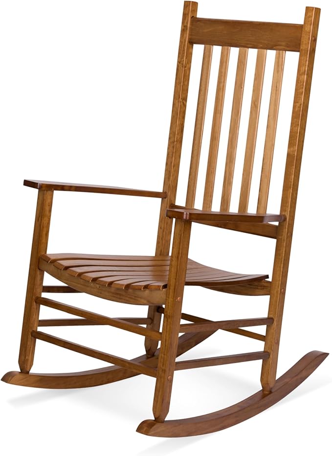 Shine Company Vermont Porch Rocker, High Back Wooden Rocking Chair, Light Oak