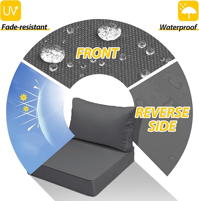 AAAAAcessories Outdoor Deep Seat Cushions, Waterproof, Fade-Resistant Patio Furniture Replacement Cushions, 25.5" x 25.5" x 5" + 25.5" x 13.5", Set of 4, Dark Gray