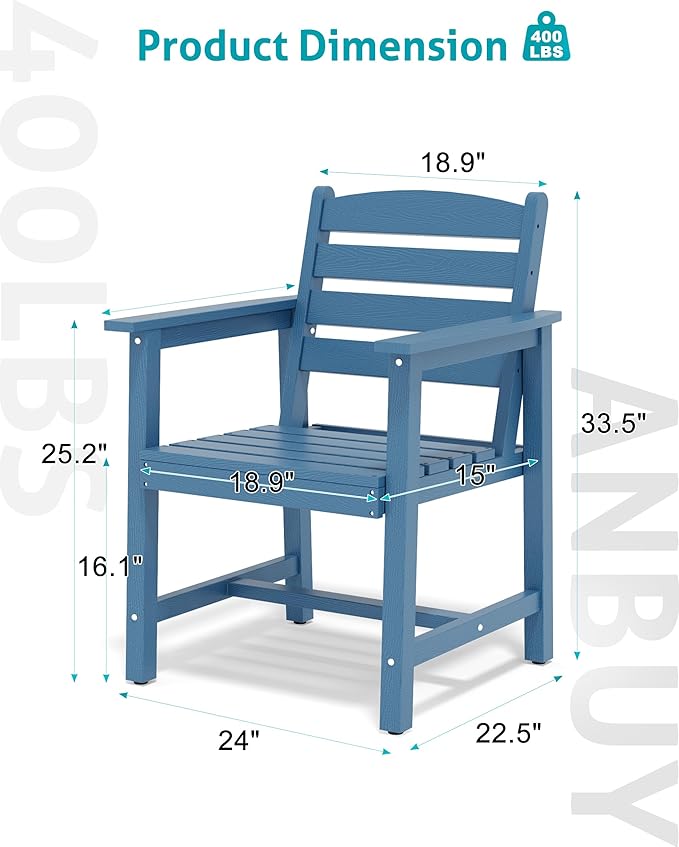 Anbuy Patio HDPE Dining Table Sets, Patio Dining Chairs Set of 2 - HDPE Outdoor Dining Chair for Various Scenes in Outdoor, Dining Room, Garden (Blue)