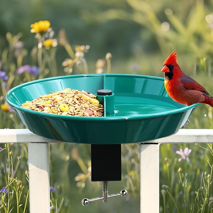 Deck Bird Bath for Outdoors,12" Bird Baths with Adjustable Sturdy Metal Clamp for Deck Railing Balcony Yard Garden Decoration,Lightweight, Detachable
