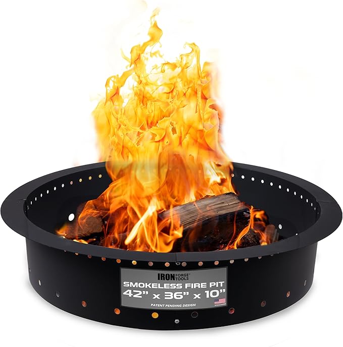 Iron Forge Tools Fire Pit Ring 42 Inch Outer/36 Inch Inner - Outdoor Heavy Duty Metal Round Smokeless Fire Ring Insert Liner - Utility Patent Pending (42x36x10)