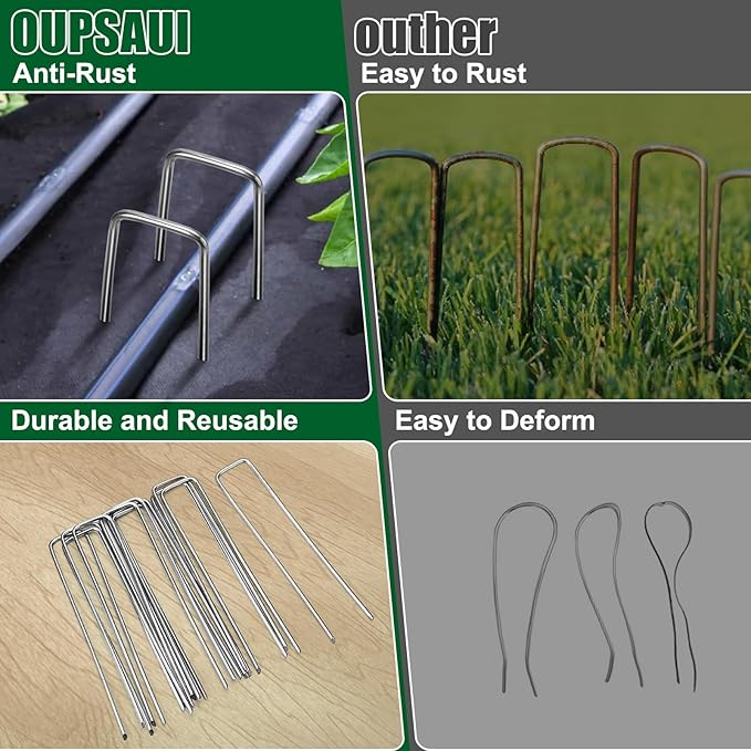 12 Inch 11 Gauge Galvanized Landscape Staples Stakes for Decoration, 12/25/50/100/150/200pcs Garden Metal Stakes for Weed Barrier Fabric, Fence Stakes, Tent Stakes (12in, 200pcs)