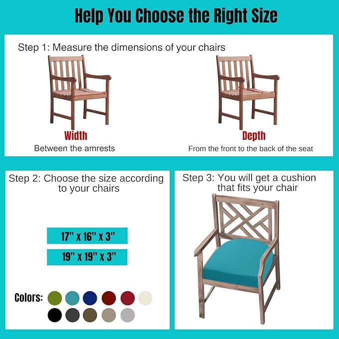 idee-home Outdoor Chair Cushions Set of 4, Thick 19" x 19" x 3" Outdoor Seat Cushions Patio Furniture Waterproof with Ties, Dining Pads