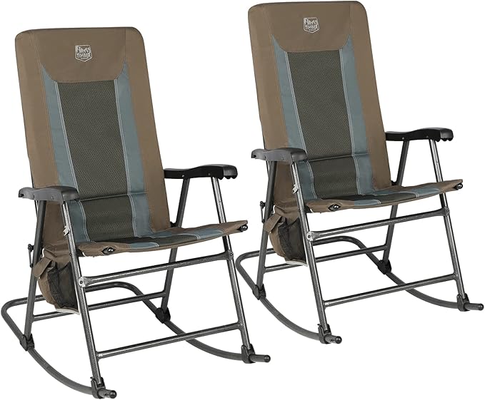 TIMBER RIDGE Outdoor Folding Rocking Chair, 29" Padded High Back Neck & Back Support, Hard Armrests for Easy Stand Up, Stable Steel Frame Supports 300 lb, Quick Fold for Patio, Lawn & RV Camping,Brown