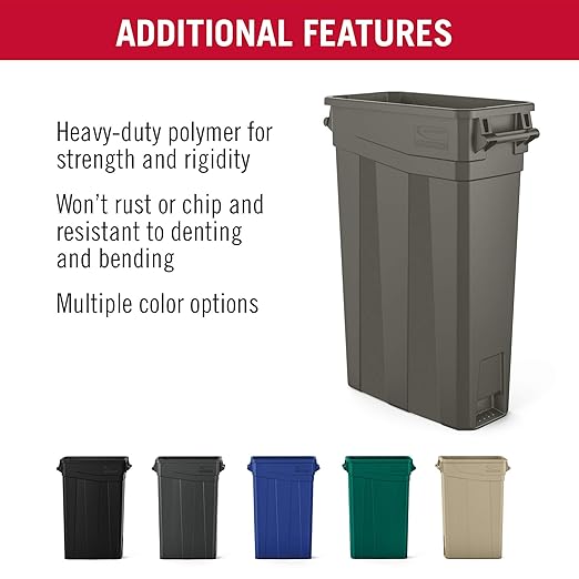 Suncast Commercial TCNH2030 Narrow Trash Can With Handles, 30.00" Height x 11.08" Width, 23 gal Capacity, Gray