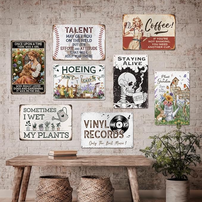 Vintage Tin Sign - 'Plant A Garden' for Home, Greenhouse - 12"x8"