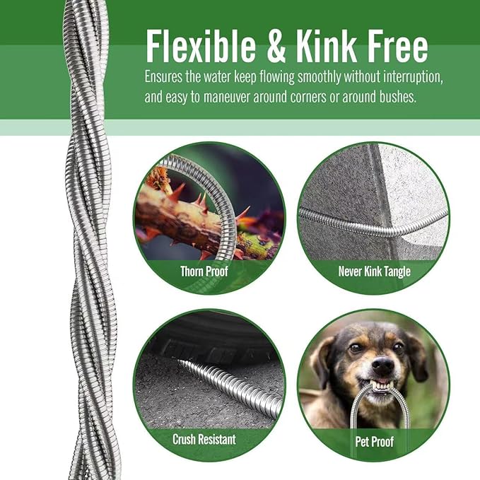 SKYWARD 304 Stainless Steel Short Garden Hose 1 ft with Female to Male Metal Connector, Anti-Leakage, Flexible & Lightweight Kink Free Water Hose, Easy to Use & Store (1ft)