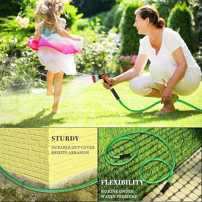 HQMPC Garden Hose 5/8"IDx20' Hose Durable PVC Non Kinking Heavy Water Hose with Brass Hose Fittings (20 FEET)