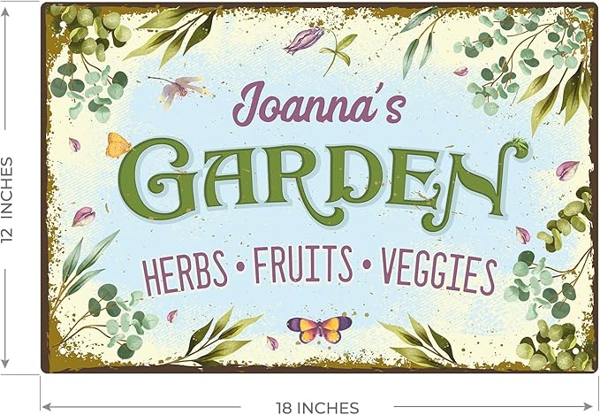 Custom Garden Sign, Present, Personalized Name for Vegetable Patch and Backyard Décor Sign, 12x18 Inches, Rust Free .063 Aluminum, Fade Resistant, Made in USA by Sigo Signs