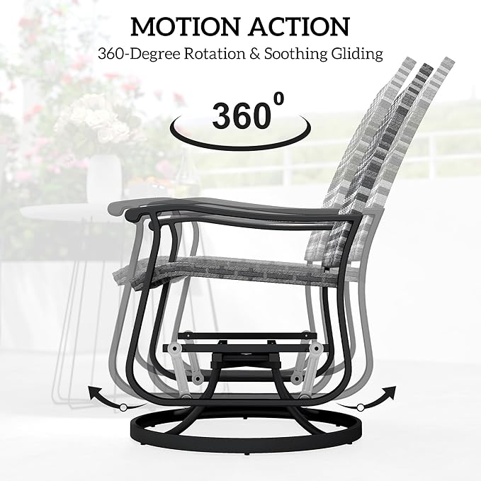 Outsunny Patio Glider Chair Set of 2, Wicker Rattan Outdoor Swivel Chair with Steel Frame, High Back, Armrests, Porch Glider with Adjustable Foot Pads for Garden, Lawn, Backyard, Gray