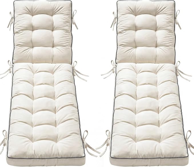 2 Pack 72x21 Inch Folding Chaise Lounge Cushion Quick Dry - Outdoor Sun Lounger Seat Pad with Shredded Foam for Patio Furniture, Deck Chairs, Poolside (Cream, 72 INCH × 21 INCH-2 Pack)