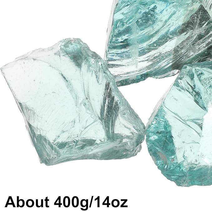 uxcell Fire Glass for Fire Pit, 5-8cm(2"-3.1") High Luster Reflective Glass Rocks for Natural or Propane Fireplace, Safe for Outdoors and Indoors Fire Pit Glass, Light Blue, 400g/14oz