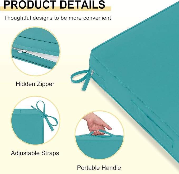 downluxe Outdoor Chair Cushions 24x24 with Removable Cover, Waterproof Patio Furniture Cushions, Deep Seat Cushions for Outdoor Furniture with Backrest for Sofa, Couch and Patio Chairs, Teal