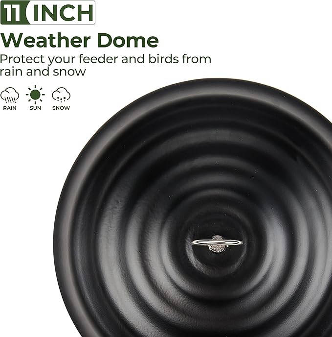 Kingsyard 11 Inch Metal Weather Protective Dome, Large Rain Guard Cover, Hanging Baffle for Outdside Bird Feeders, Rust Proof & Easy to Clean, Black
